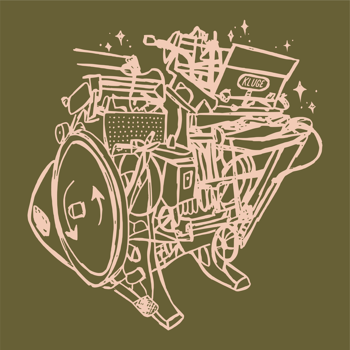 Illustration of a Kluge printing press on a green background