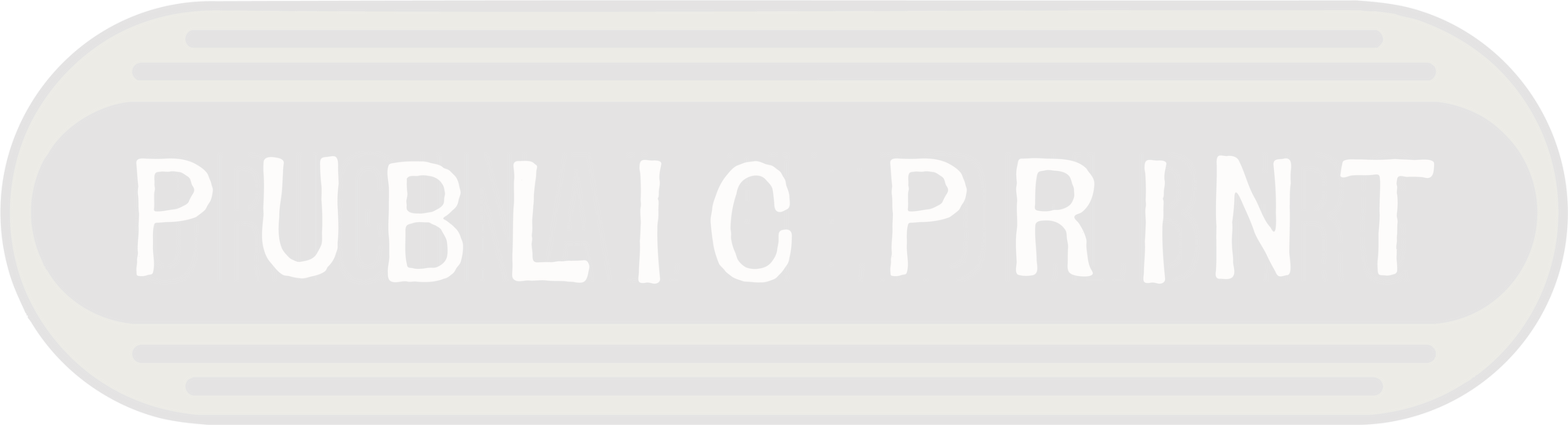 Rectangular white stamp with 'PUBLIC PRINT' text on a white background